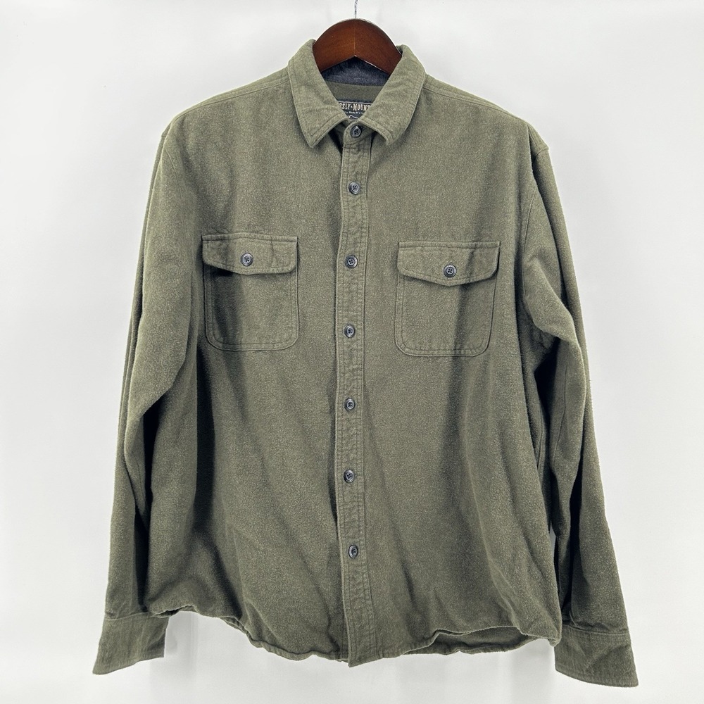 Grizzly Mountain Flannel Shirt Jacket Mens XL Olive Green Shacket Workwear Cabin